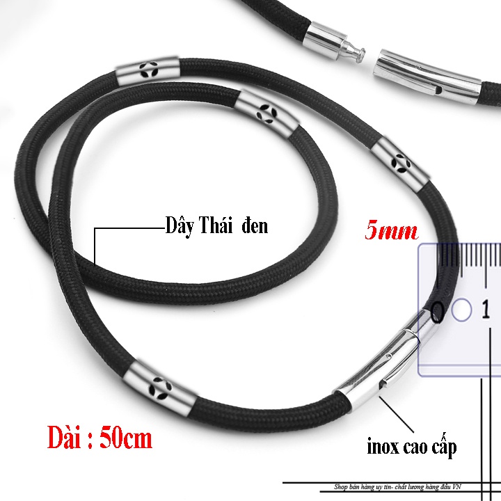 Dây chuyền dù thái 5 ly khóa vip bọc khoen inox hình đồng xu đem lại may mắn cho người đeo