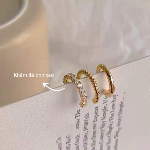 Khuyên kẹp vành tai hình tròn Her Accessories bộ 3 chiếc siêu xinh H119