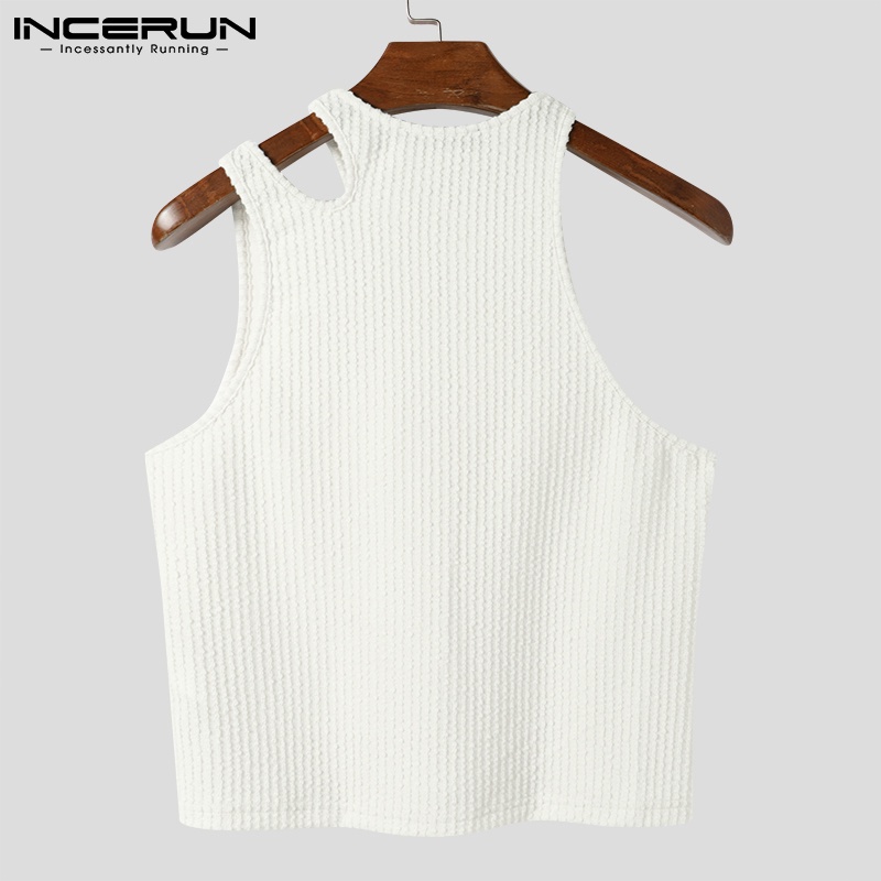 Áo ba lỗ INCERUN không tay dáng ôm thiết kế cổ tròn thời trang cho nam