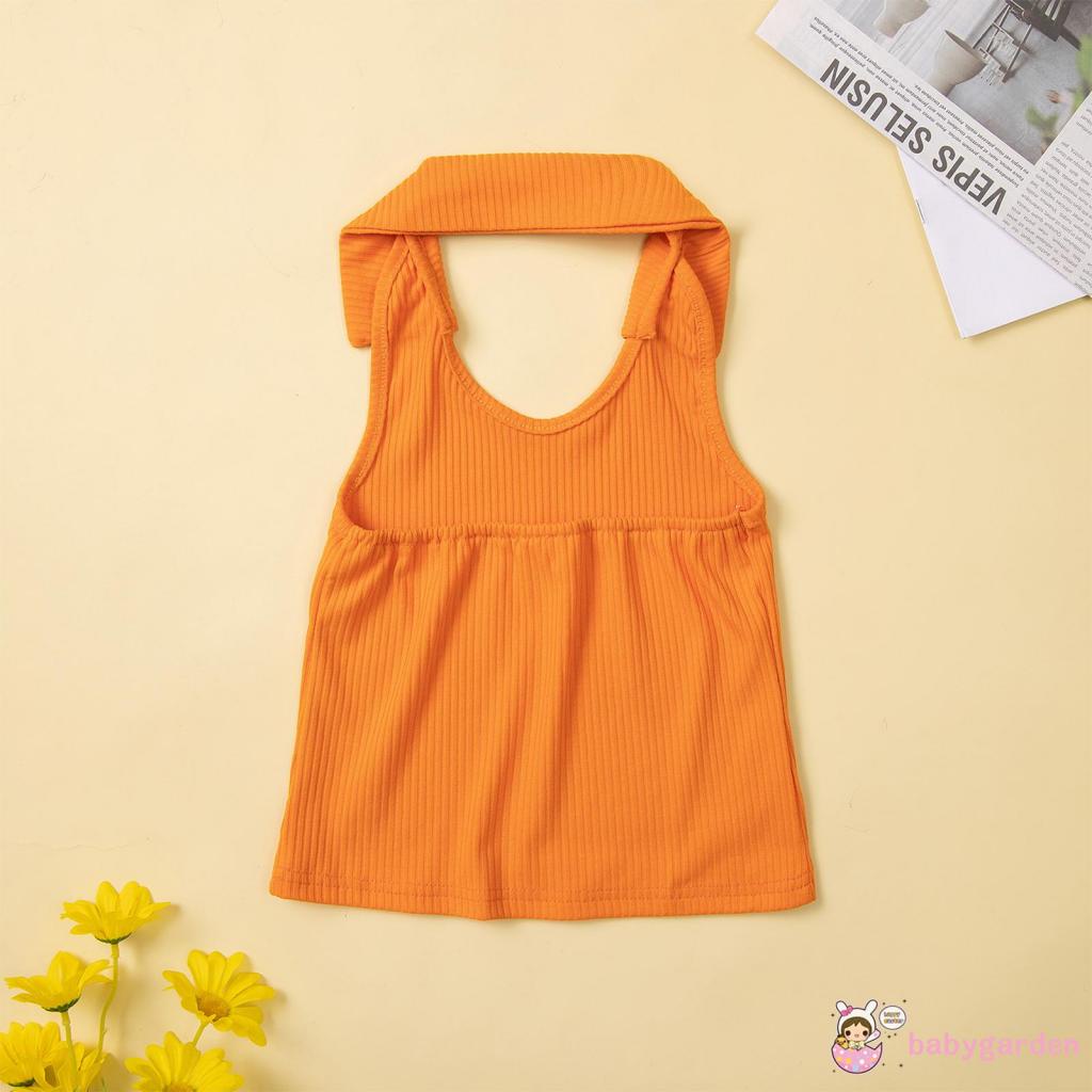 Bộ Áo Cổ Yếm + Chân Váy Màu Trơn Kèm Thắt Lưng Dễ Thương Cho Bé Gái 1-6 Tuổi