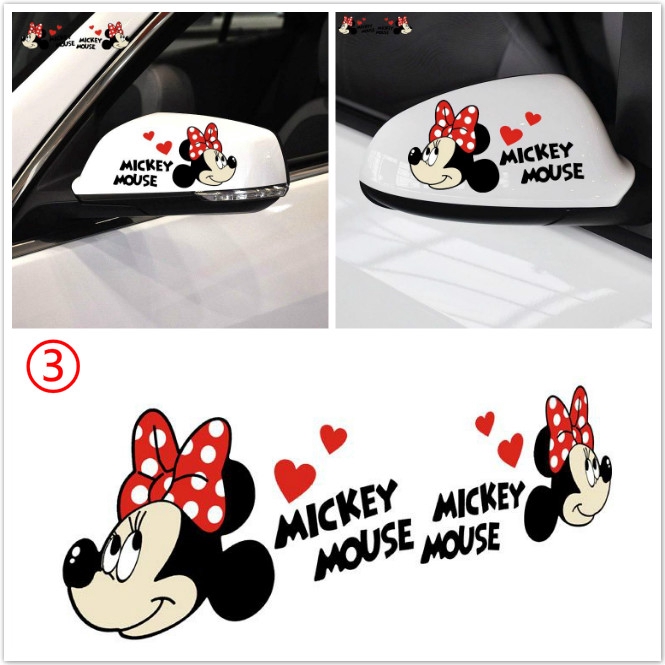 Miếng Dán Trang Trí Gương Chiếu Hậu Xe Hơi / Mô Tô Hình Mickey Minnie Dễ Thương