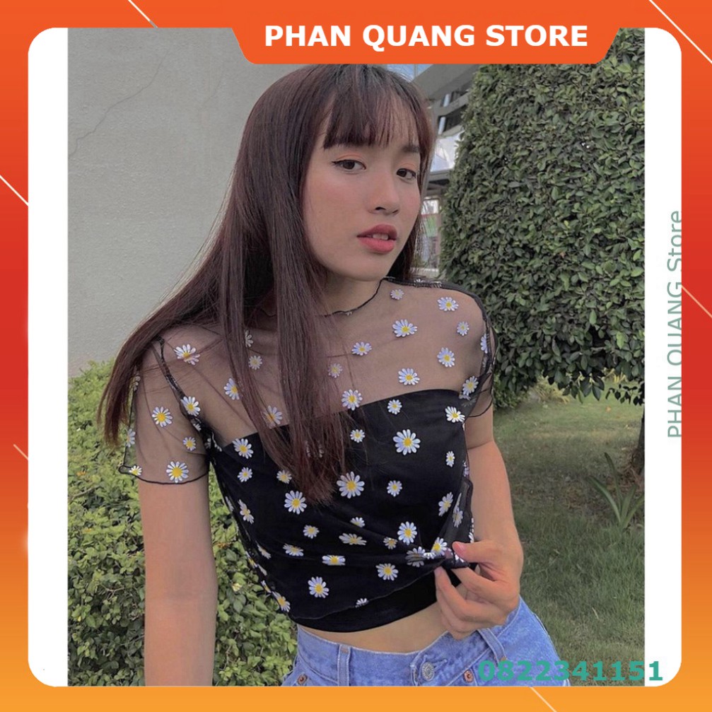 👗 SET 2 MÓN CROPTOP HOA CÚC LƯỚI ❤️ SET ÁO TUBE QUÂY MIX ÁO REN LƯỚI CHIFON HOA CÚC ĐEN TRẮNG PQ-Shop