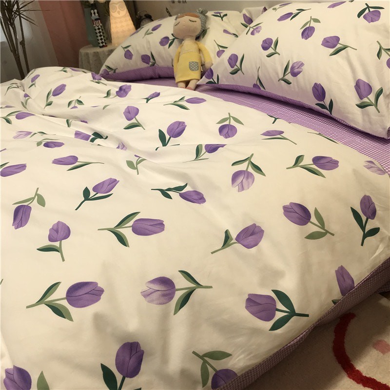 Bộ cotton poly tuylip tím
