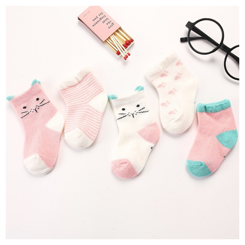Set 5 Đôi Vớ Cao Cấp Mềm Mịn, Thấm Hút Tốt Cho Bé - Tất Vớ Phong Cách Hàn Quốc Dễ Thương Cho Trẻ Em Mẫu 01