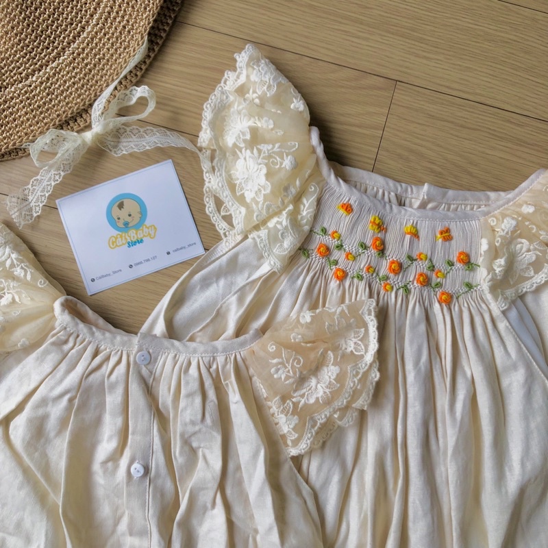 Váy Đầm Smock Cánh Tiên Phối Ren Họa Tiết Thêu Tay Dễ Thương cho bé Gái Caibaby_Store gì