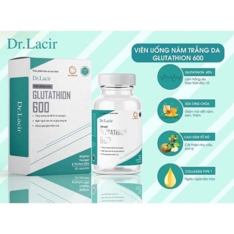 viên uống Nám Trắng Da GLUTATHIONE 600 ĐR LACIR