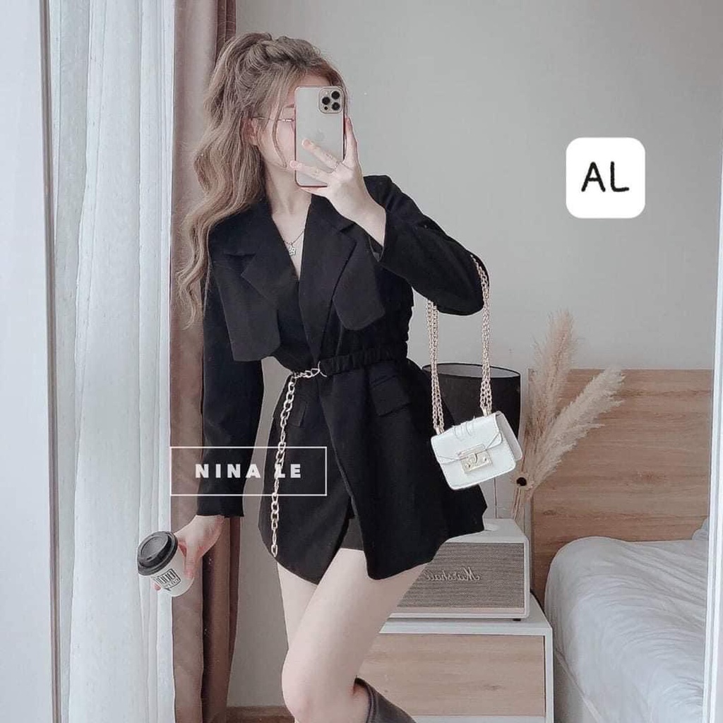 Áo vest nữ Blazer - Áo mangto nữ dáng ngắn kèm đai lưng bo eo - Đai lưng xích tôn dáng - Đẹp và thanh lịch min_shop