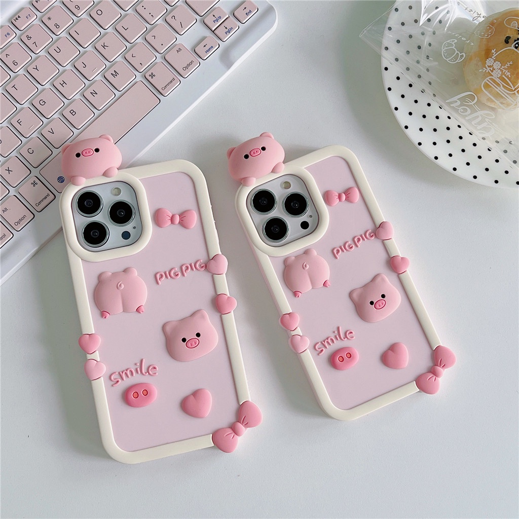 Iphone Ốp Điện Thoại Silicon Dẻo In Hình Chú Heo Đáng Yêu Cho Iphone15 pro max 14 pro max 13 pro max 12 pro max