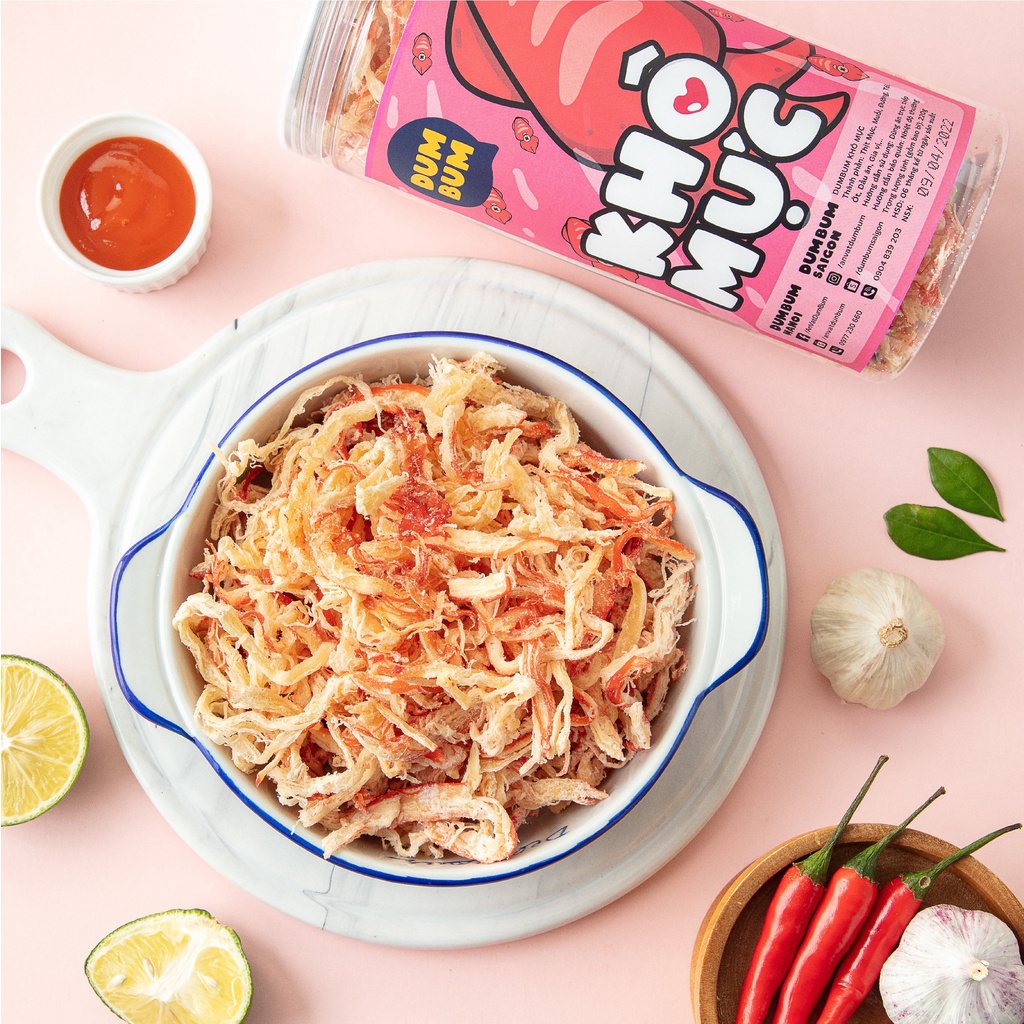 Khô mực hấp dừa xé sợi 220g DumBum đồ ăn vặt Hà Nội vừa ngon vừa rẻ