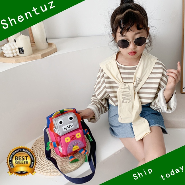 Túi Đeo Chéo Vải Canvas Có Khóa Kéo Họa Tiết Hoạt Hình Robot Thời Trang Cho Bé Trai Và Gái