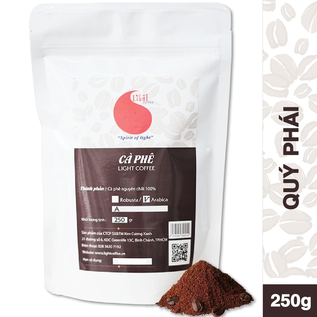 [Mã FMCGM25 - 10% đơn 150K] Cà phê bột Quý Phái Arabica nguyên chất 100% - Light Coffee - 250g