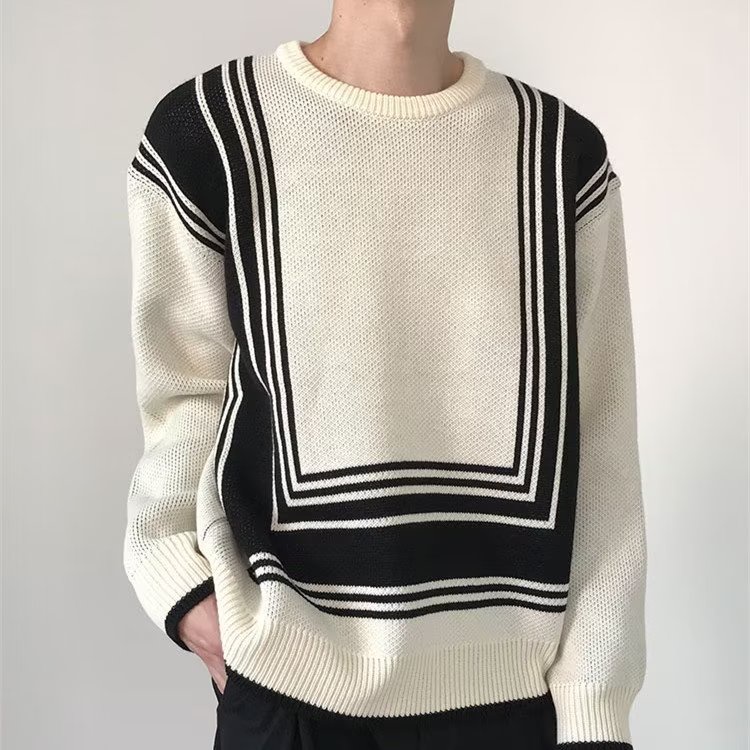 Áo sweater Cổ Tròn Màu Sắc Tương Phản Phong Cách Đường Phố Mỹ Cá Tính Cho Nam