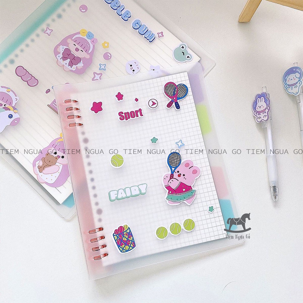 Binder Còng Nhựa Sắc Màu Kèm 60 Trang Giấy + 5 Tab Phân Trang Dùng Ghi Chép, Làm Bullet Journal, Lưu Bút - Tiệm Ngựa Gỗ