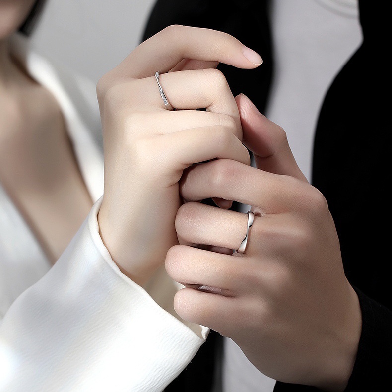 Nhẫn Hở Mạ Bạc 925 Đính Đá Zircon Thời Trang Cho Cặp Đôi