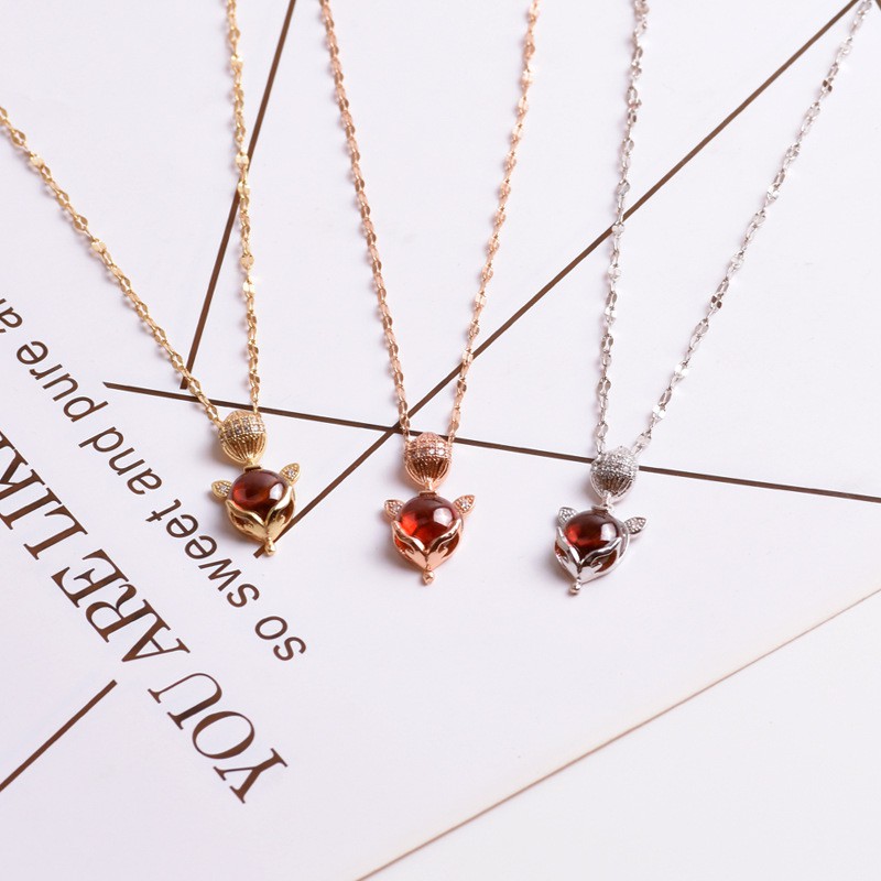 Dây Chuyền Bằng Thép Titan Mạ Vàng 18K Mặt Hình Cáo Màu Sắc Thời Trang