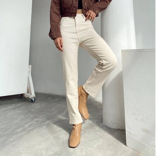 Jeans boyfriend cạp cao be - Quần jean nữ lưng cao basic J449