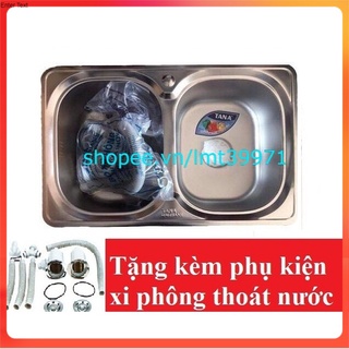 Chậu rửa bát Inox Tân Á xuất khẩu 2 ngăn -đã đủ phụ kiện thoát nước