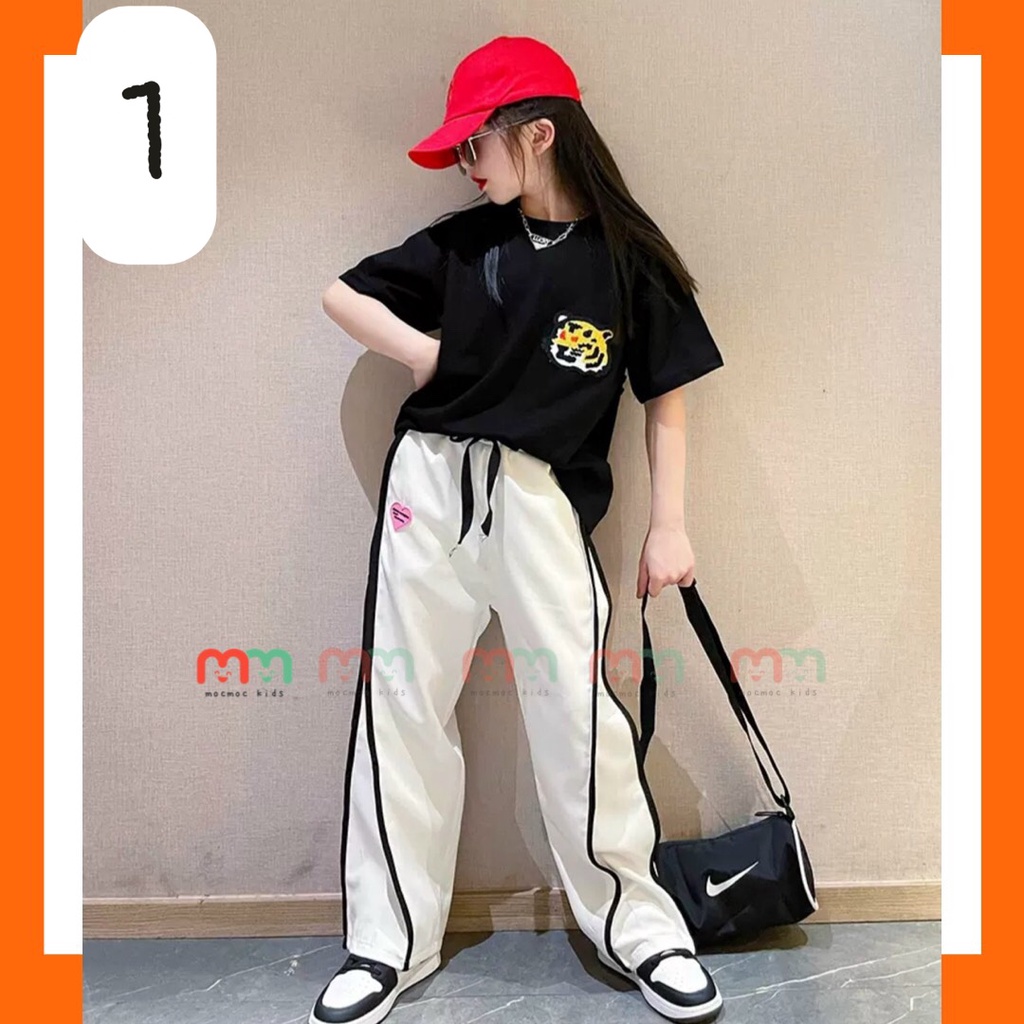 Set đồ bé gái áo thun phối quần ống rộng cá tính thun cotton mềm mịn co dãn 4 chiều cho bé 8kg đến 50kg