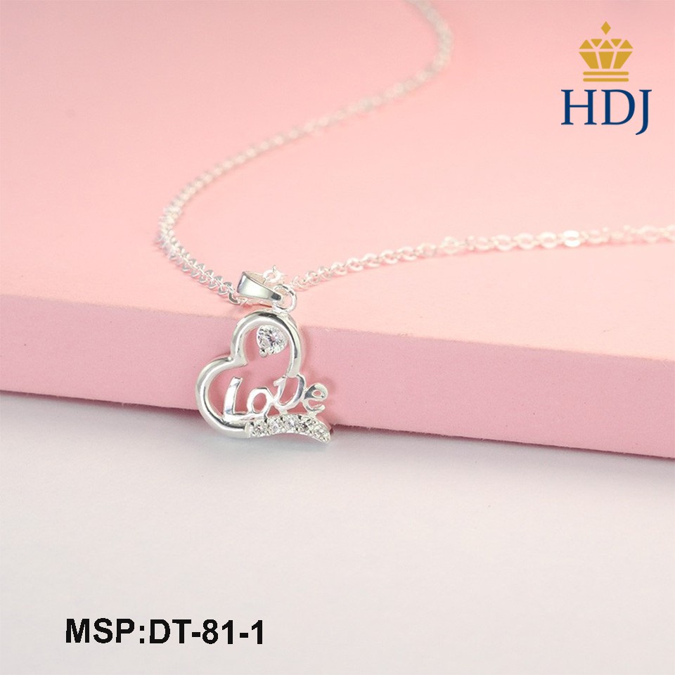 Vòng cổ bạc nữ hình chữ Love đính đá đẹp trang sức HDJ mã DT-81-1 Hàng Chất