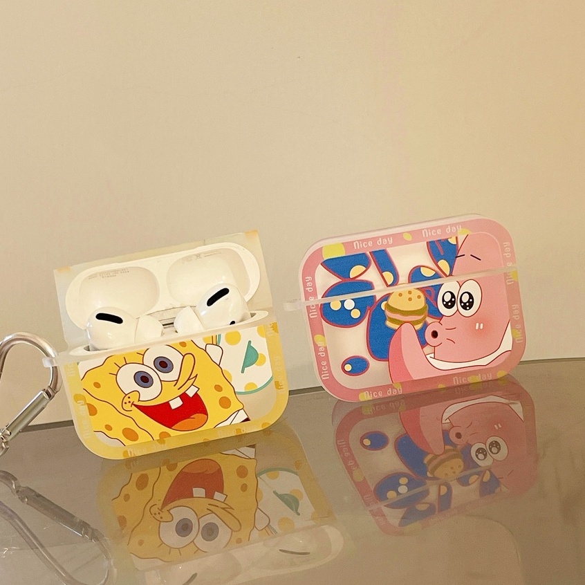 Vỏ Bảo Vệ Hộp Sạc Tai Nghe compatible AirPods3 compatible AirPods3 Pro compatible AirPods2 Gen Hình SpongeBob SquarePods2 Dễ Thương