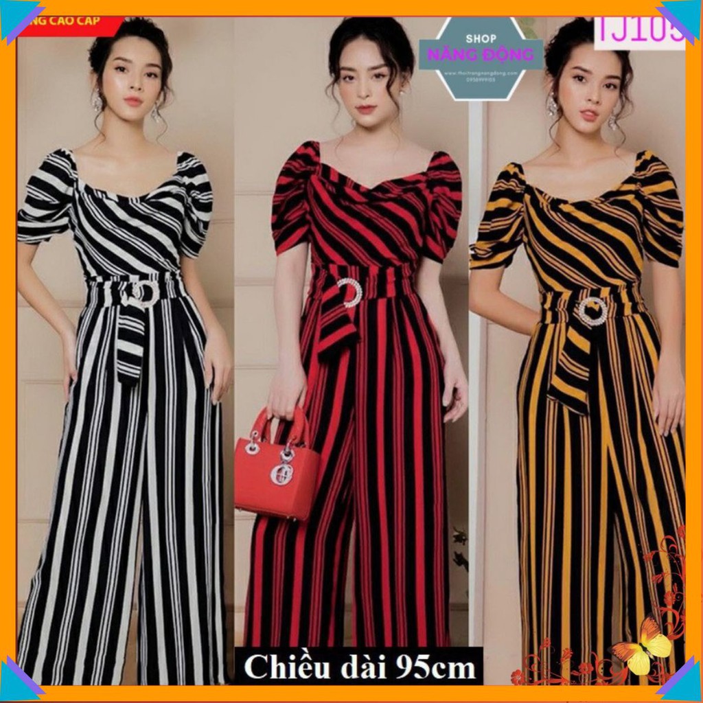 Jum Dài 🌸FREESHIP🌸 Jumpsuit dài ống suông cổ đổ kẽ sọc xinh xắn sành điệu cá tính TJ1055