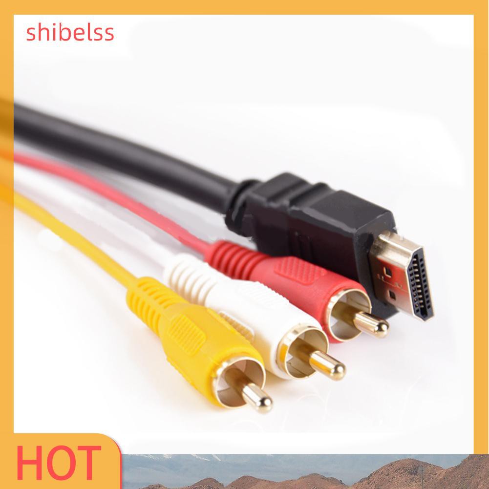 （ʚshibelss）1.5M HD HDMI To 3RCA AV Cable Gold-Plated Audio Cable for TV Set-Box