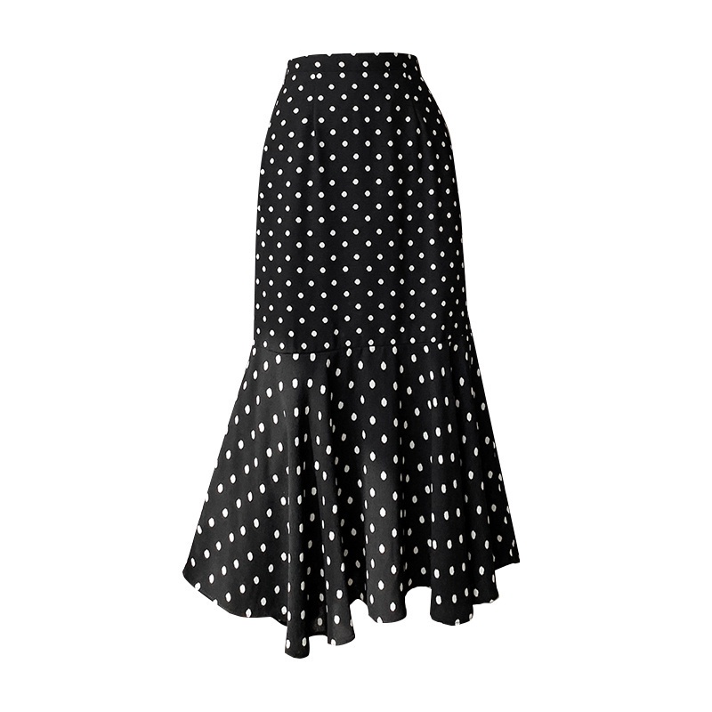 Chân Váy Đuôi Cá Dài Qua Gối Eo Cao Co Giãn Họa Tiết Chấm Bi Thời Trang Mùa Xuân Mới 2023