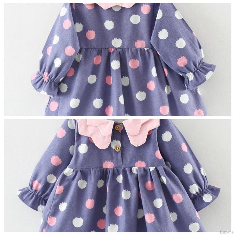 Đầm dài tay họa tiết chấm bi xinh xắn dành cho bé gái