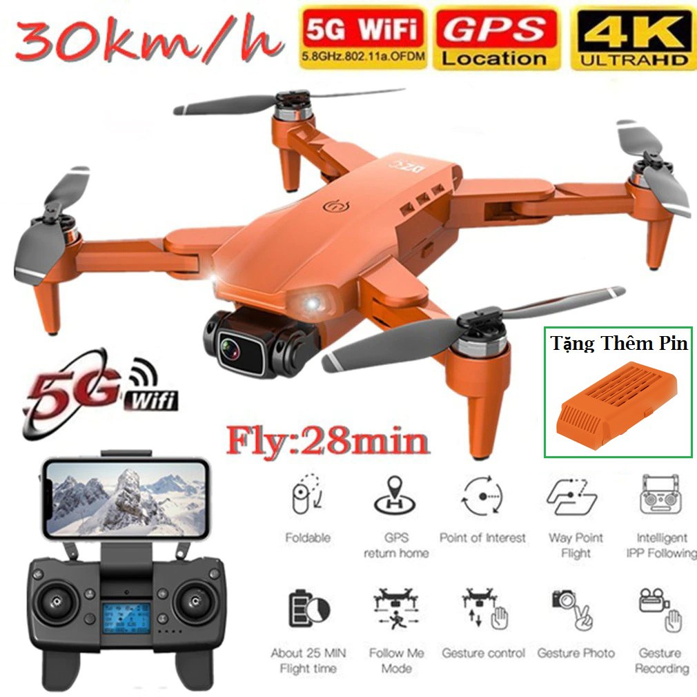 TẶNG KÈM 1 PINFlycam Giá Rẻ 4K L900 PRO Máy Bay Flycam , Gimbal 2 Trục, Động cơ không chổi than, Tầm xa 1200m