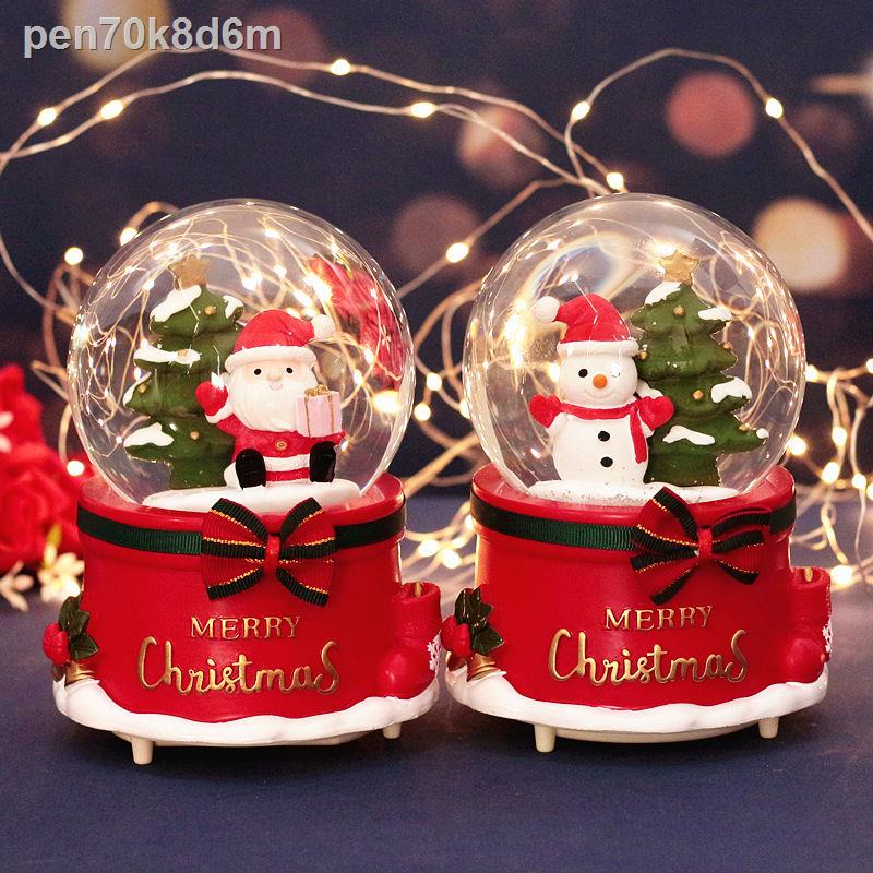 ▽◎Ông già Noel Quả cầu pha lê Hộp nhạc thủy tinh tuyết Nhà trẻ Món quà đêm Giáng sinh trang trí Tanabata Cô gái