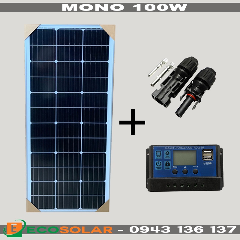 Pin năng lượng mặt trời mono 100w - tặng 1 cặp mc4+đks 30a lcd