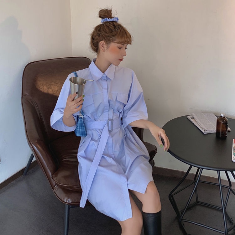 Đầm Sơ Mi Dáng Rộng Chiết Eo Phong Cách Hàn Quốc Thời Trang Mùa Hè Hàng Mới Dành Cho Bạn Nữ