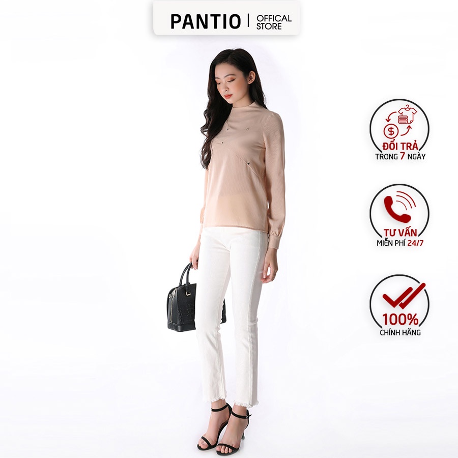 FAS92475 - Áo sơ mi cổ tròn chất voan nhẹ điểm khuy trước ngực thời trang - PANTIO