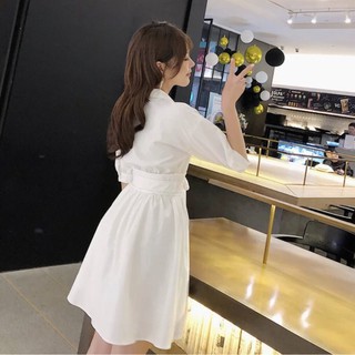 Đầm xòe cổ sơ mi tay phồng G037