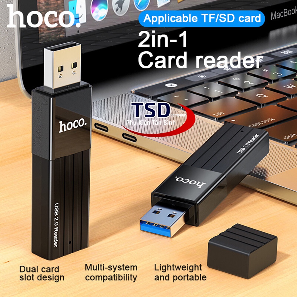 Đầu Đọc Thẻ Nhớ 2.0 / 3.0 Hoco HB20 Chính Hãng, Khe Cắm Thẻ SD &amp; Micro SD