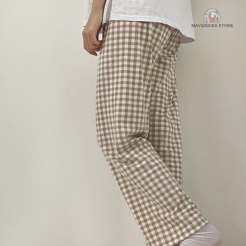 Quần dài dáng rộng họa tiết caro phong cách Hàn Quốc | BigBuy360 - bigbuy360.vn