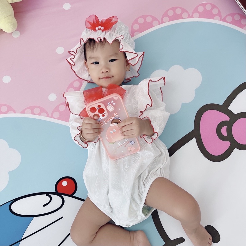 Bodysuit Nơ Handmade Bé Gái 3 Đến 12kg, Áo Liền Quần Bé Gái Chất Thô Nhật [A063]