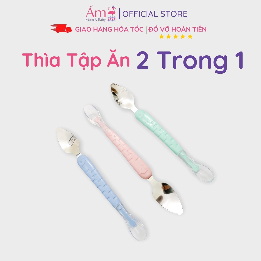 Thìa Tập Ăn Silicon Nạo Hoa Quả 2 Đầu Cho Bé Ấm Baby Nhỏ Gọn Tiện Dụng Ấm Gift Decor