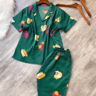 Bộ Pijama Gấm Lụa Áo Cộc Quần Lửng Cực Sang (SP001062 )