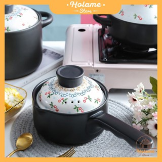 Nồi sứ, nồi kho hầm đa năng chịu nhiệt cực tốt dùng được bếp ga nắp họa tiết Cherry xinh xắn