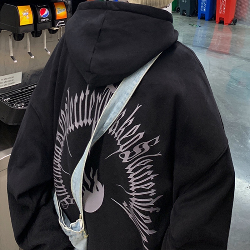 【M-3XL】 Áo Hoodie dáng rộng dày dặn ấm áp in chữ đơn giản thời trang phong cách Hip hop đường phố cho nam