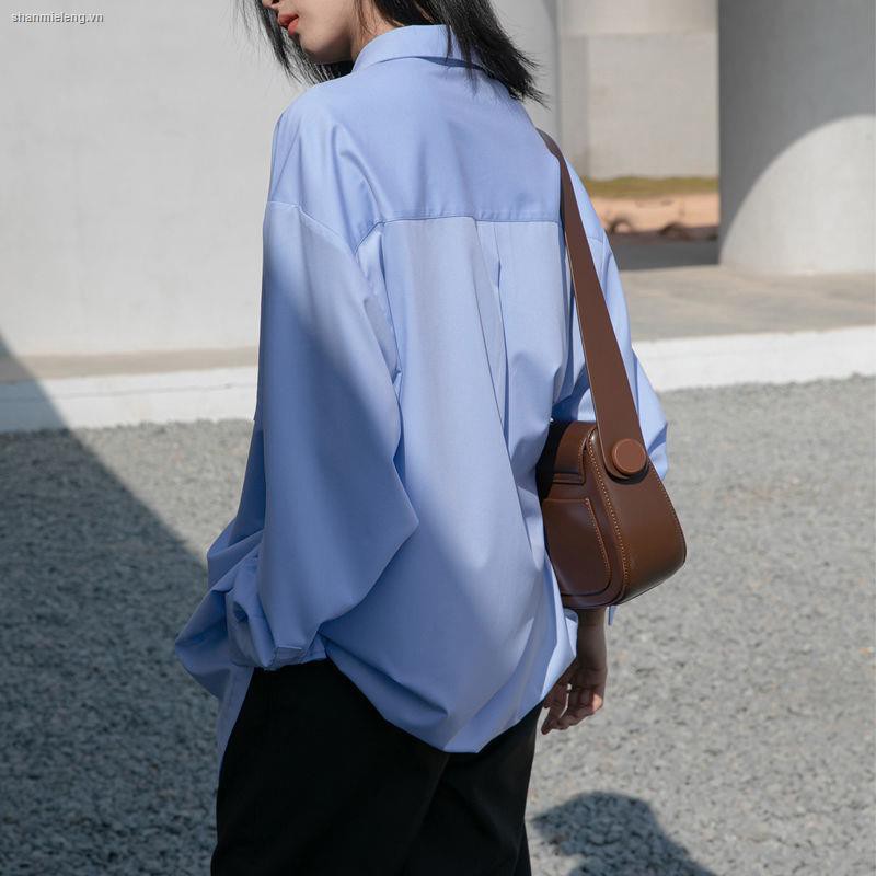 Áo Sơ Mi Dáng Rộng Màu Trắng / Xanh Dương Phong Cách Cổ Điển Thời Trang Mùa Hè Mới Dành Cho Bạn Nữ 2021