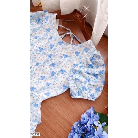 V2737 váy voan hoa xanh