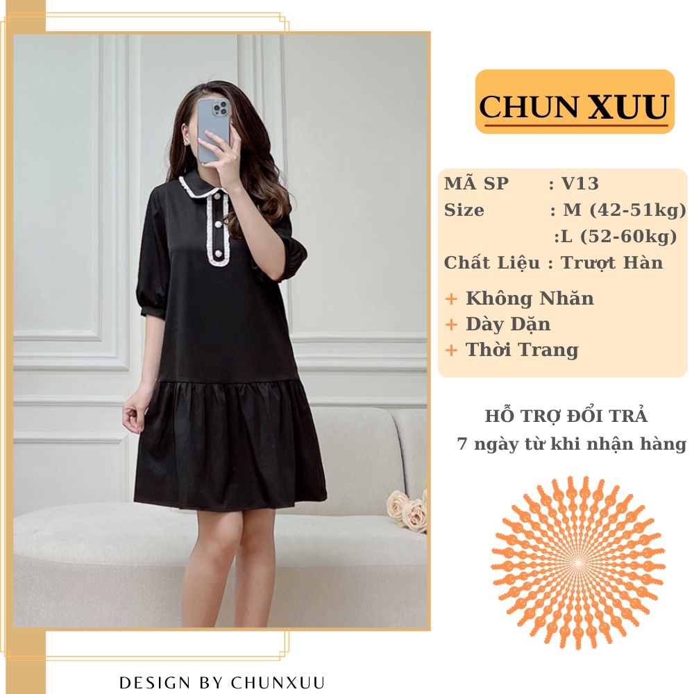 Váy nữ thiết kế dáng babydoll tay lỡ cổ phối viền thanh lịch vải tơ mềm mịn ChunXuu - V13