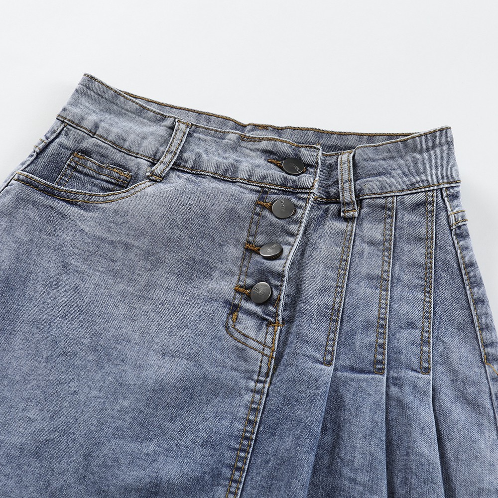 NUZIRO  Chân váy jean chữ A  lưng cao thời trang cho nữ