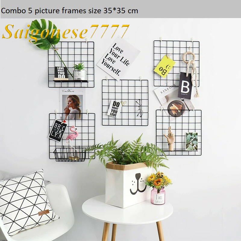 Combo Khung Hình Lưới Sắt+ Đèn Led Xài Pin Dài 3M 20 Bóng Đèn Ngôi Sao Kẹp Hình Nghệ Thuật Trang Trí Decor