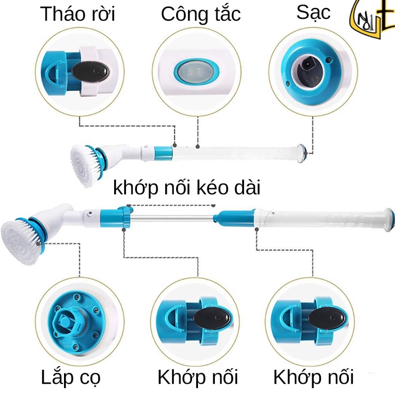 Chổi cọ nhà vệ sinh bằng điện, chổi cọ nhà tắm toilet tự động sạc tích điện