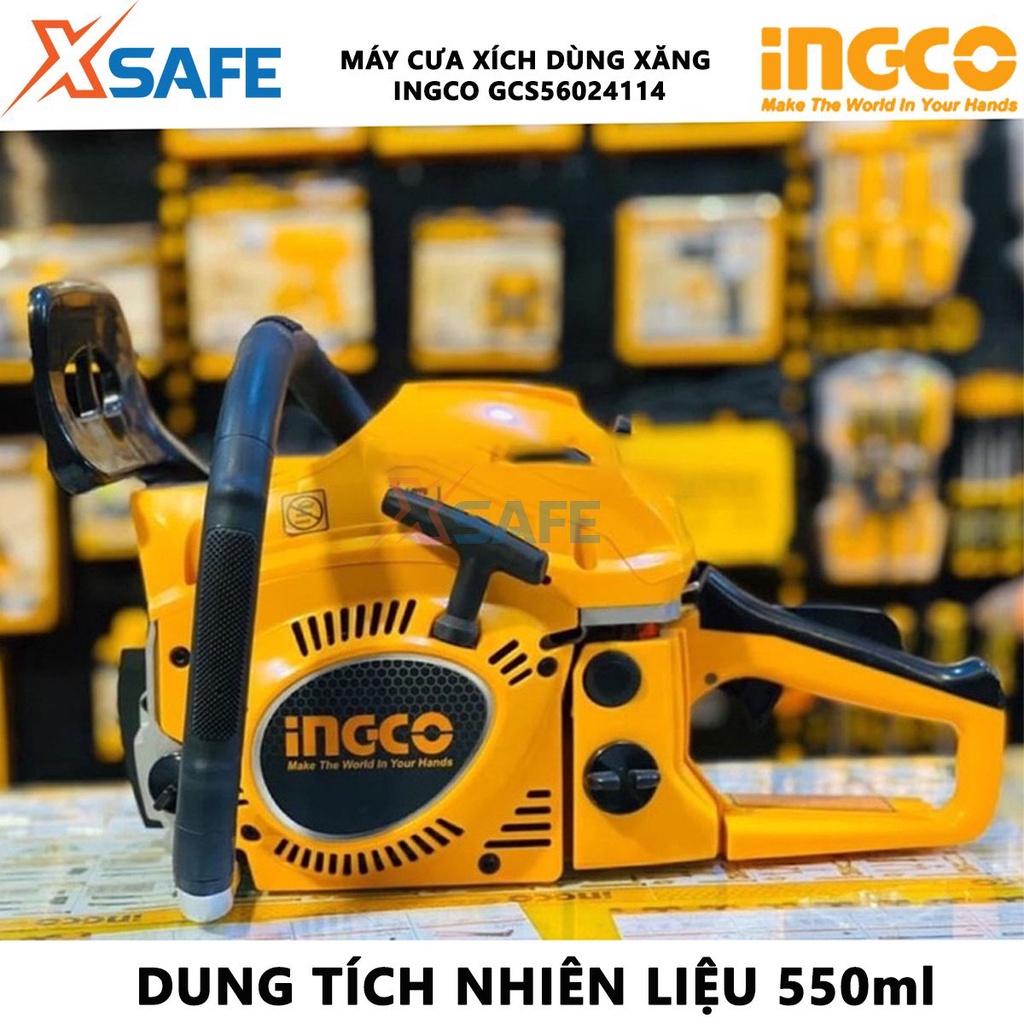 Máy cưa cầm tay INGCO GCS5602411 chạy xăng động cơ 2 thì 62cc mạnh mẽ công suất 2.4Kw tốc độ 3100rpm