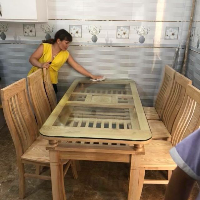 Bộ bàn ăn 2 tầng gỗ sồi nga 1m6