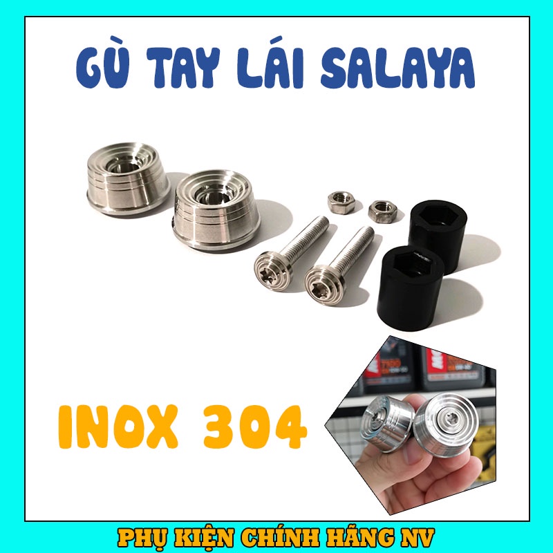 Gù tay lái Salaya mẫu đặc thái ốc phay inox 304 chống rung cho xe máy Wave, Dream, Sirius, Exciter 150, SH,...
